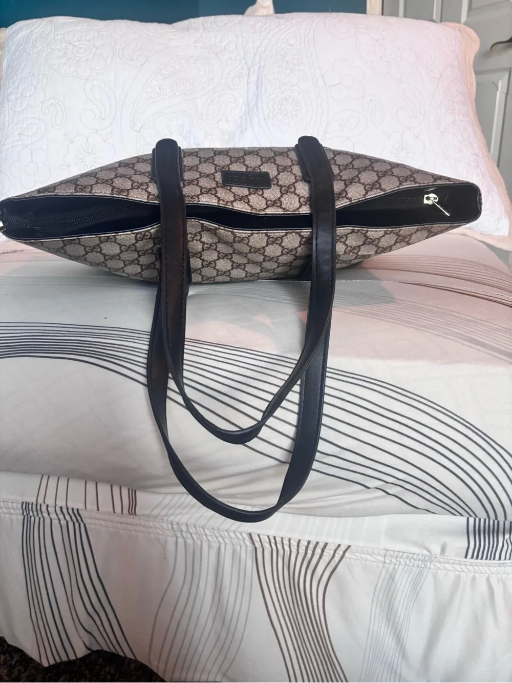 Inspired,Gucci Brown GG Canvas Duffel with Dark Brown Leather Trim